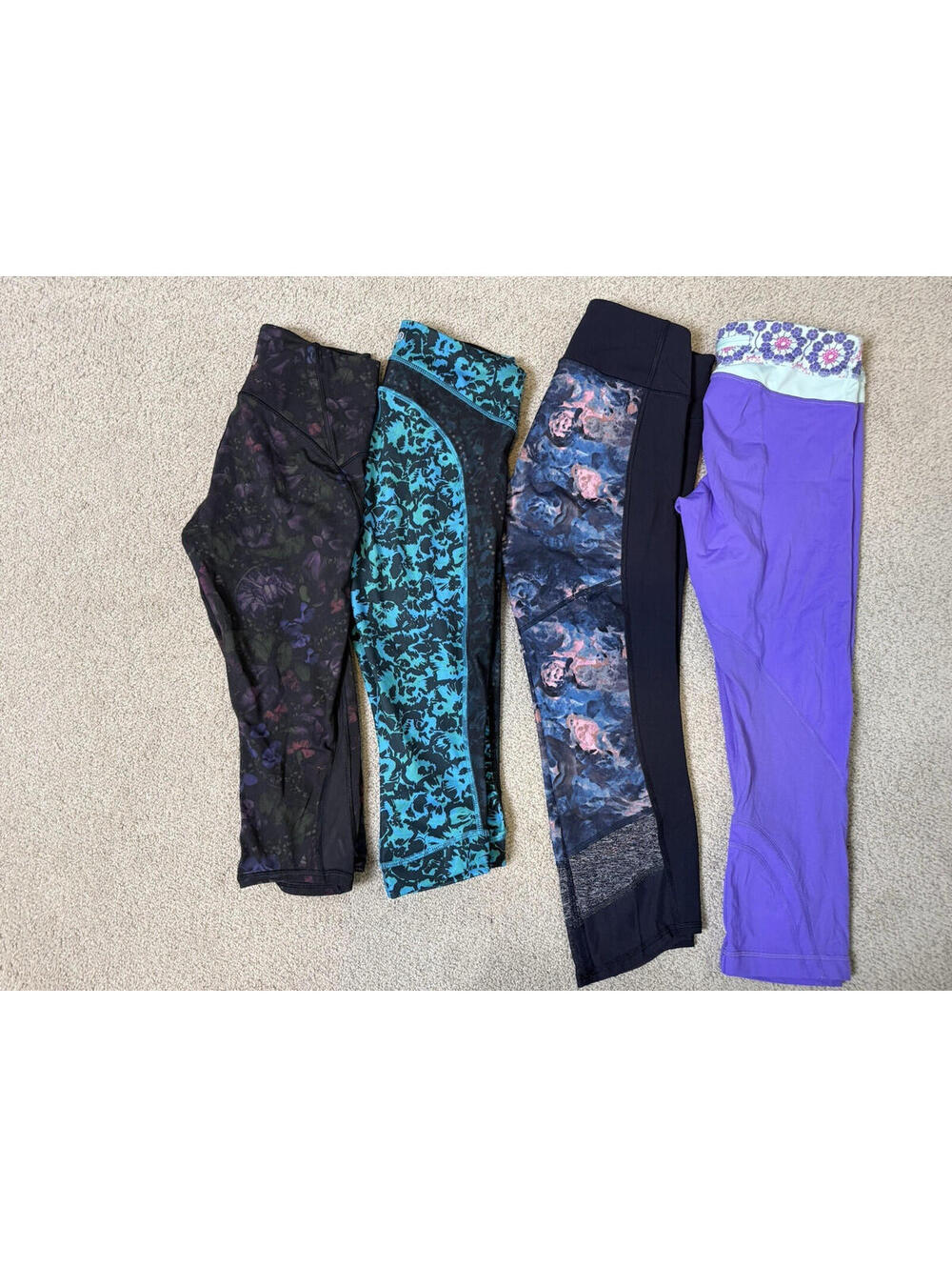 Lot 4 Lululemon Women’s Multi Colored Capri Leggings, 3 pairs sz 6, 1 pair sz 4